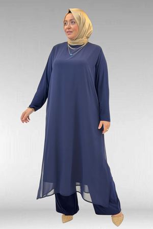 67024 Büyük Beden Sandy-Şifon Elbise - Lacivert