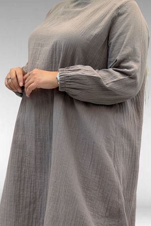 67044 Büyük Beden Asimetrik Kesim Pantolonlu Müslin Takım - Vizon