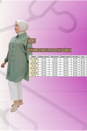 58085-1 Büyük Beden Kolları Lastikli Star Gömlek - İndigo