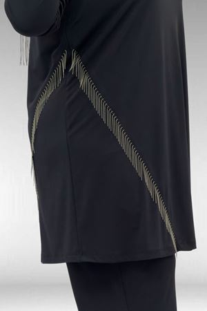 67043 Büyük Beden Püskül Detaylı Sandy Pantolonlu Takım - Siyah