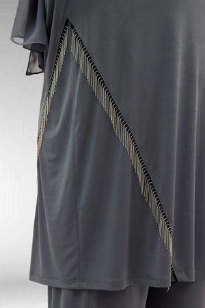 67043 Büyük Beden Püskül Detaylı Sandy Pantolonlu Takım - Antrasit