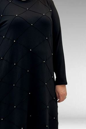 68004 Büyük Beden Çıma Detaylı Penye Tunik - Siyah