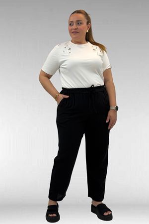 59020 Büyük Beden Beli Lastikli Müslin Dar Paça Pantolon - Siyah