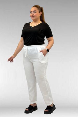 59020 Büyük Beden Beli Lastikli Müslin Dar Paça Pantolon - Ekru