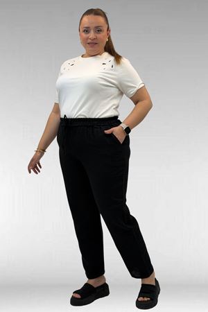 59020 Büyük Beden Beli Lastikli Müslin Dar Paça Pantolon - Siyah