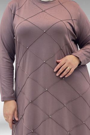 68004 Büyük Beden Çıma Detaylı Penye Tunik - Vizon