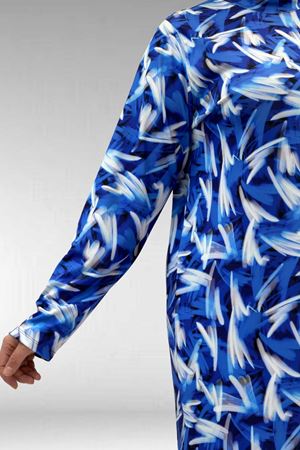 1727 Büyük Beden Uzunkol Tesettür Mayo Takım - Fırça Desen Saks-Siyah