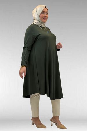 28016 Büyük Beden Mevlana Penye Tunik - Haki