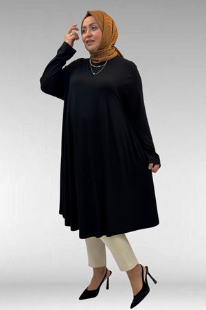 28016 Büyük Beden Mevlana Penye Tunik - Siyah