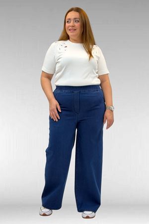 9182-9 Büyük Beden Beli Lastikli Bolpaça Kot Pantolon - Mavi