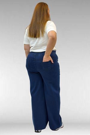 9182-9 Büyük Beden Beli Lastikli Bolpaça Kot Pantolon - Lacivert