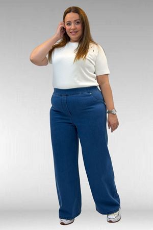 9182-9 Büyük Beden Beli Lastikli Bolpaça Kot Pantolon - Açık Mavi