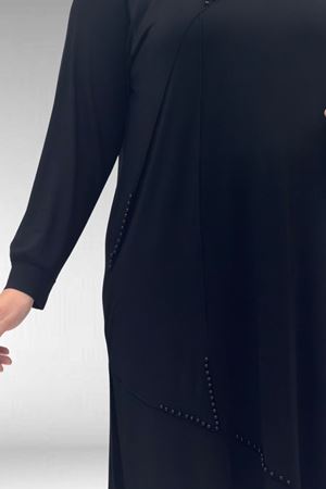 68005 Büyük Beden İnci Çakma Detaylı Penye Tunik - Siyah