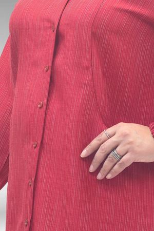 68017 Büyük Beden Hakim Yakalı Kolları Lastikli Tunik - Kırmızı