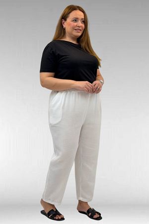 59022 Büyük Beden Paçası Yarım Lastikli Müslin Pantolon - Ekru