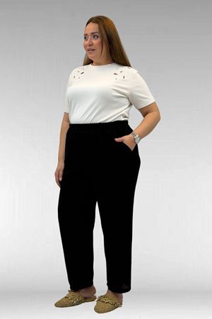 59022 Büyük Beden Paçası Yarım Lastikli Müslin Pantolon - Siyah