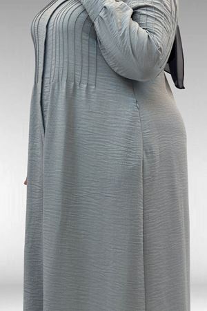 66004 Büyük Beden Pile Detaylı Keten Ferace - Gri