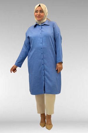 68018 Büyük Beden Düşük Kol Gömlek - İndigo