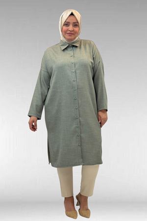 68018 Büyük Beden Düşük Kol Gömlek - Nefti