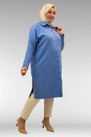 68018 Büyük Beden Düşük Kol Gömlek - İndigo