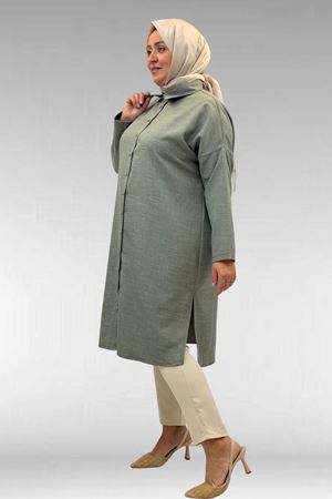 68018 Büyük Beden Düşük Kol Gömlek - Nefti