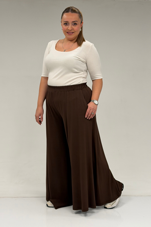 49003 Büyük Beden Beli Lastikli Penye Etek Pantolon - Kahve