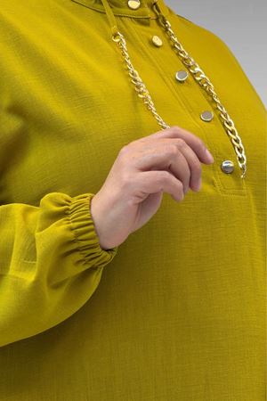 42010 Büyük Beden Keten Airobin Zincir Detaylı Elbise - Yağ Yeşili