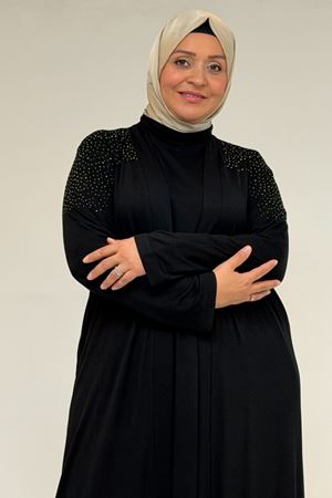 53069 Büyük Beden Omzu Taş Detaylı Penye Ceket - Siyah