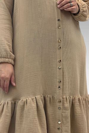 66002 Büyük Beden Eteği Fırfırlı Kolları Lastikli Müslin Ferace - Bej