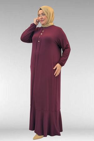 62006 Büyük Beden Önü Çıma Detaylı Penye Elbise - Bordo