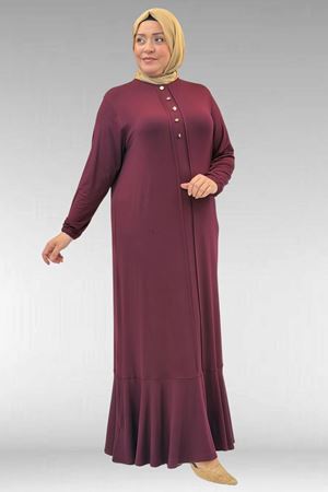 62006 Büyük Beden Önü Çıma Detaylı Penye Elbise - Bordo