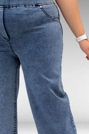 9182-10 Büyük Beden Bolpaça Beli Lastikli Kot Pantolon - Kar Yıkama Lacivert