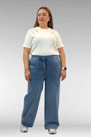 9182-10 Büyük Beden Bolpaça Beli Lastikli Kot Pantolon - Kar Yıkama Mavi