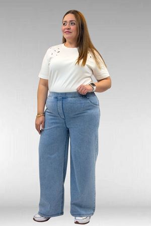 9182-10 Büyük Beden Bolpaça Beli Lastikli Kot Pantolon - Kar Yıkama Buz Mavi