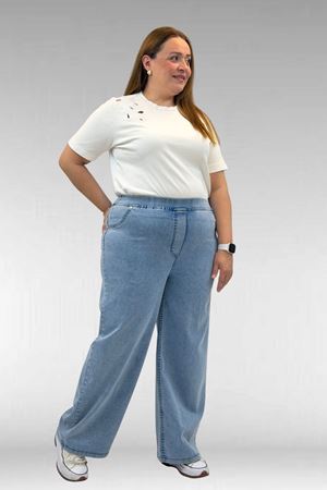 9182-10 Büyük Beden Bolpaça Beli Lastikli Kot Pantolon - Kar Yıkama Buz Mavi