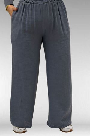 67026 Büyük Beden Erkek Yaka Yarım Fermuarlı Müslin Pantolonlu Takım - Antrasit