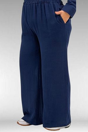 67026 Büyük Beden Erkek Yaka Yarım Fermuarlı Müslin Pantolonlu Takım - Lacivert