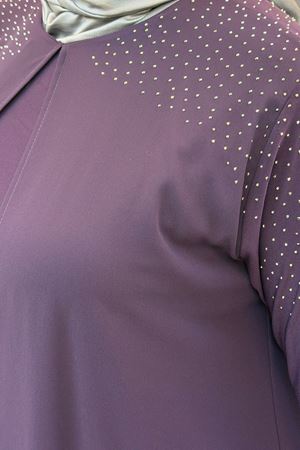 42003 Büyük Beden Taş Detaylı Sandy-Şifon Elbise - Mor