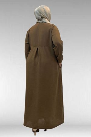 66003 Büyük Beden Boydan Düğmeli Keten Ferace - Vizon