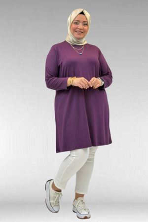 38501 Büyük Beden Basic Penye Tunik -Mürdüm
