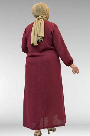 62007 Büyük Beden Kolu Lastikli Elbise - Bordo