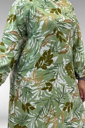 62007 Büyük Beden Kolu Lastikli Elbise - Desenli Haki