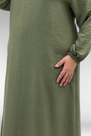 62007 Büyük Beden Kolu Lastikli Elbise - Haki