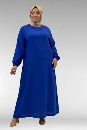 62007 Büyük Beden Kolu Lastikli Elbise - Saks