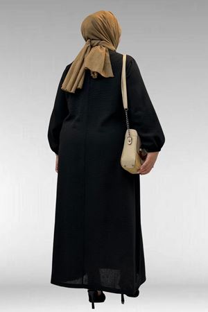 62007 Büyük Beden Kolu Lastikli Elbise - Siyah