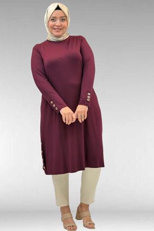 68029 Büyük Beden Yanları Kuşgözü Detaylı Penye Tunik - Bordo