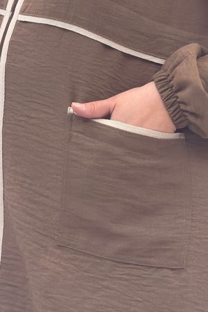 43032 Büyük Beden Biye Detaylı  Keten Kap - Vizon