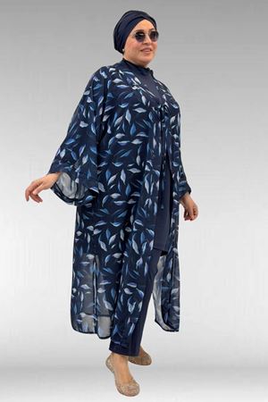 1735 Büyük Beden Garni Detaylı Pareo - Laci Yaprak Desenli-Laci