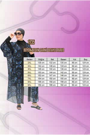 1735 Büyük Beden Garni Detaylı Pareo - Aqua Mavi