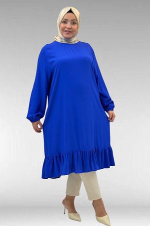 68033 Büyük Beden Eteği Fırfırlı Maroken Tunik - Saks